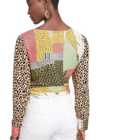 Anthropologie Blank London Leopard Patchwork Top Blouse Wrap Size P - Picture 2 of 12
